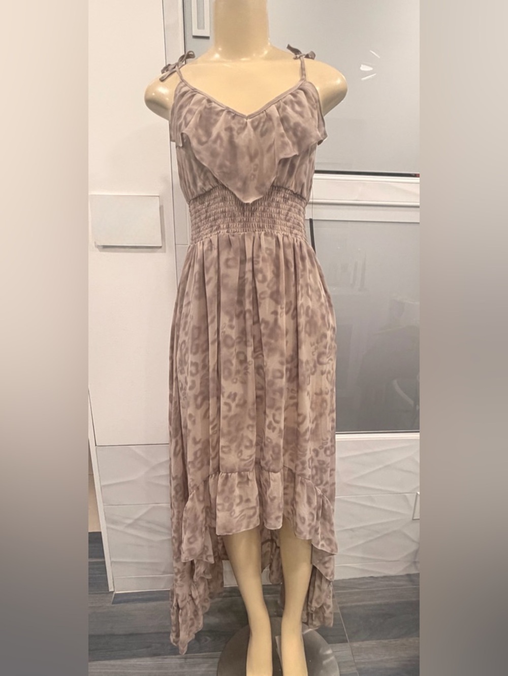 Guess Taupe Leopard-Print High-Low Dress